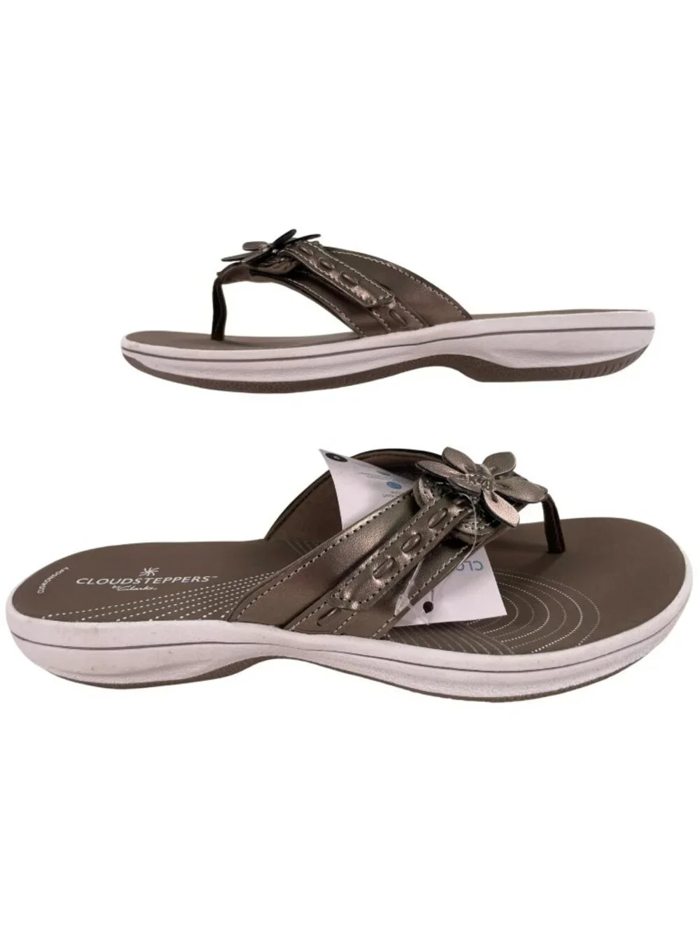 Cloudsteppers By Clarks Womens Breeze Opal Pewter Sandals Size 9 Cushion Soft Co